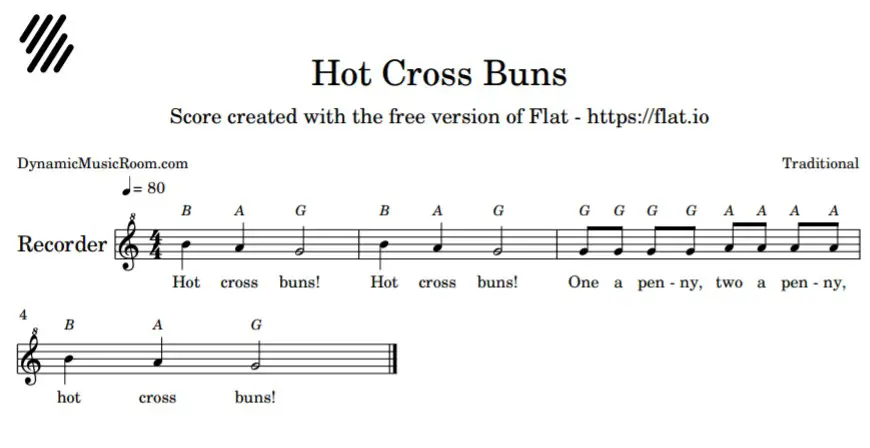 Hot Cross Buns is almost exclusively the first song taught on recorder (and...