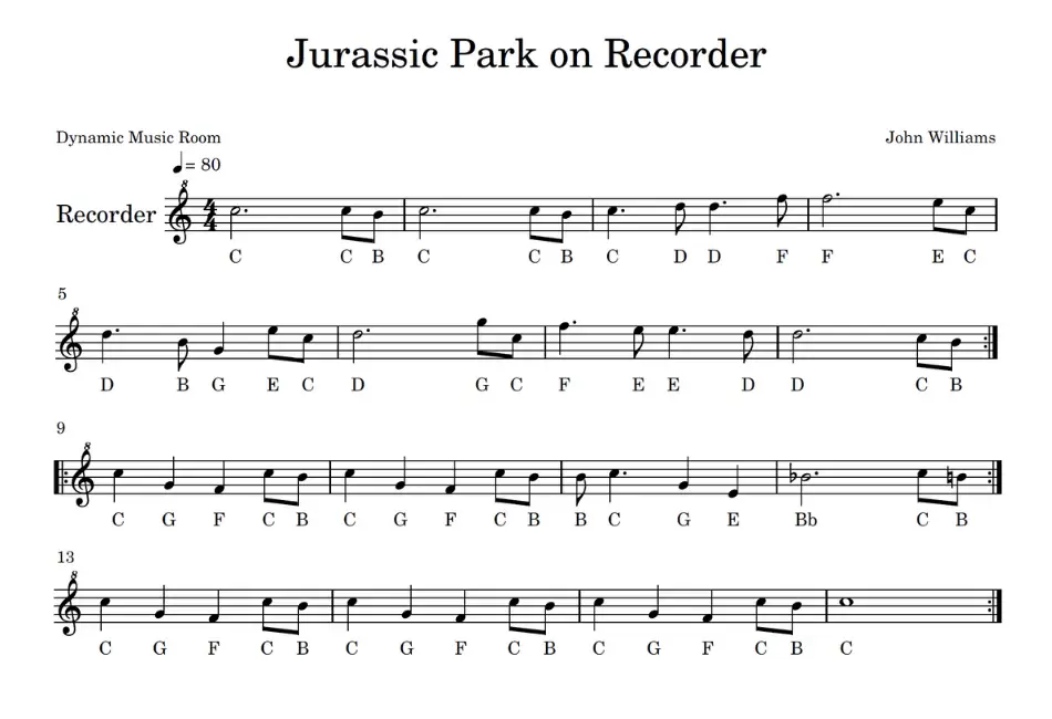 Jurassic Park Recorder Sheet Music.